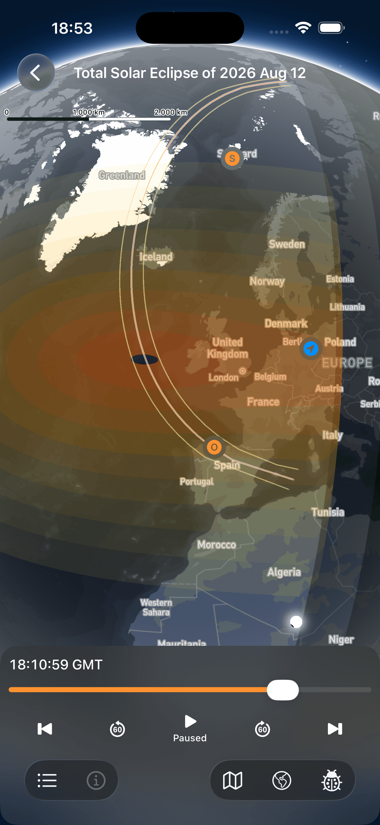 Lunar shadow simulation still in SolarWatch