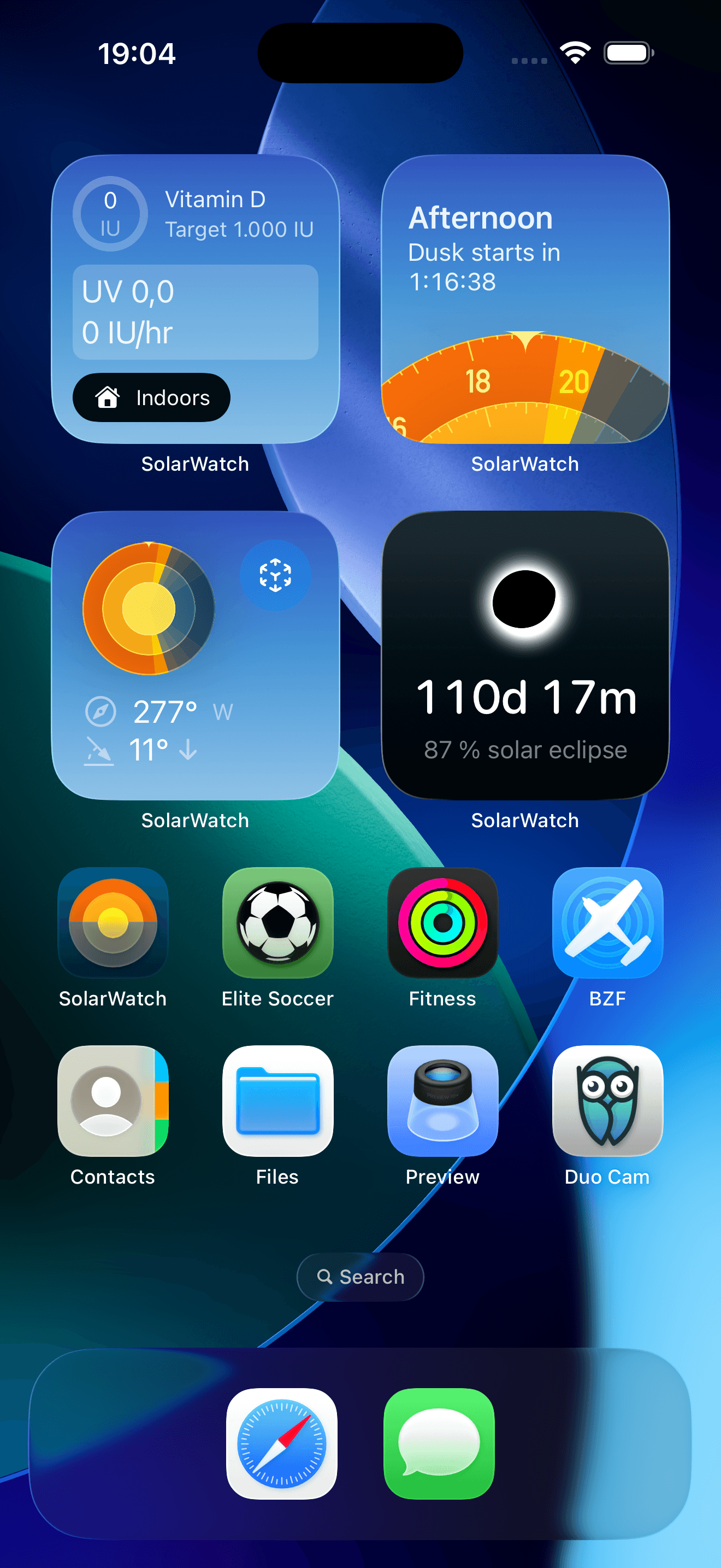 SolarWatch widgets on iPhone Home Screen