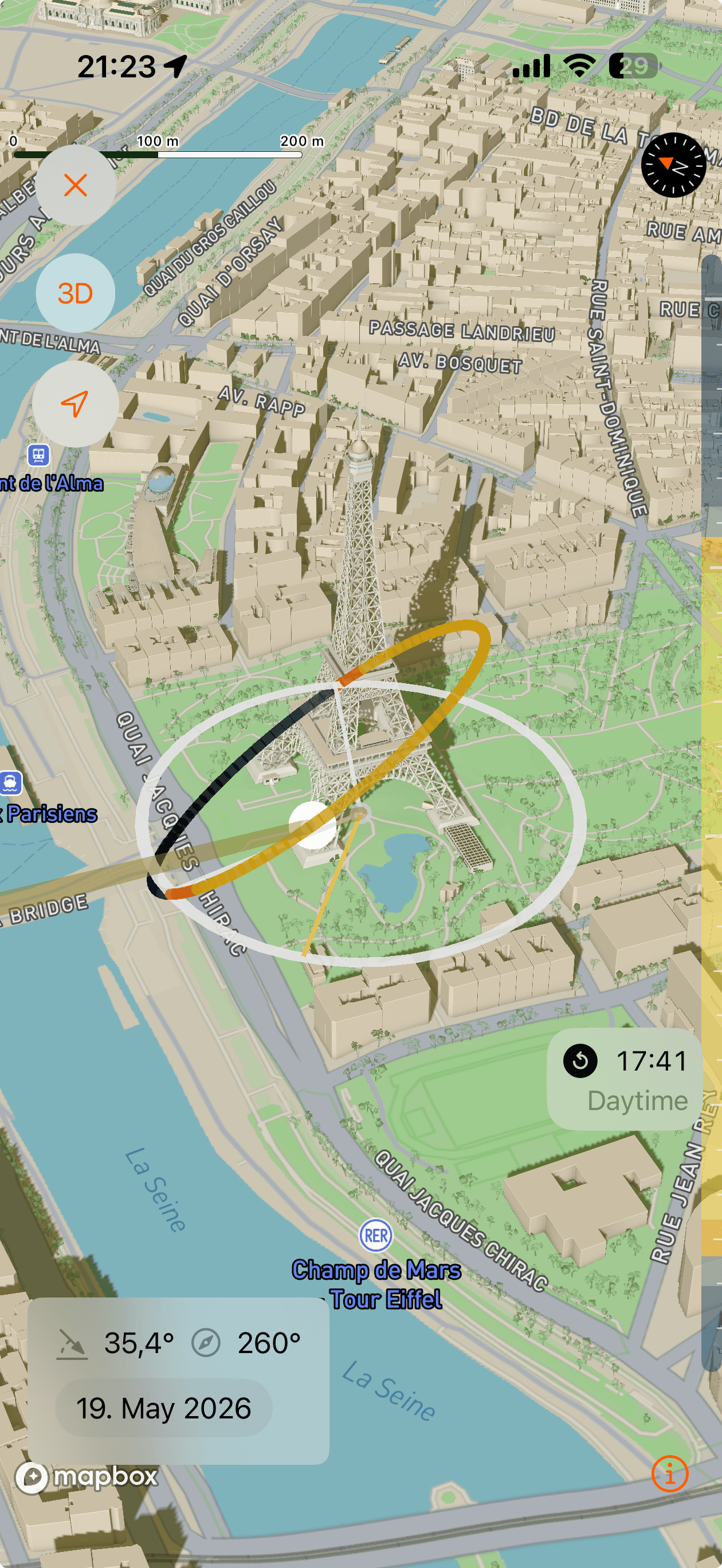 SolarWatch building shadows around the Eiffel Tower