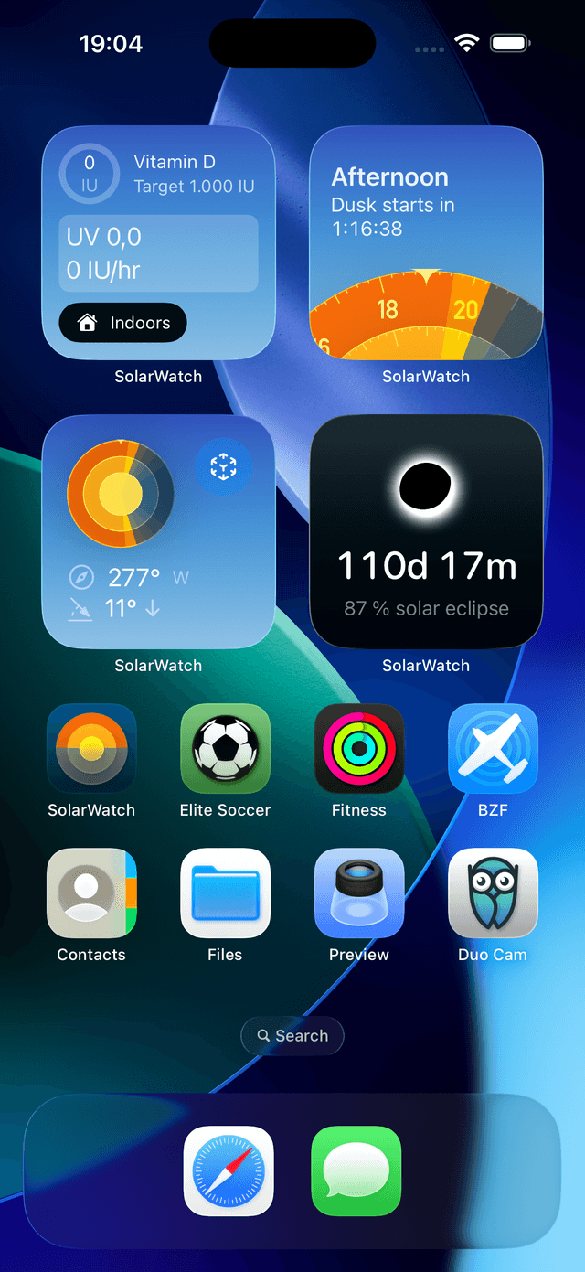 SolarWatch widgets on iPhone