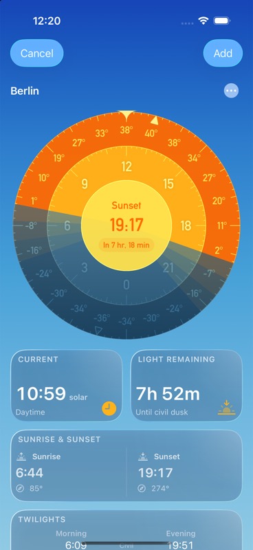 Adicionar cidades — Captura no simulador de iPhone com a interface em inglês.