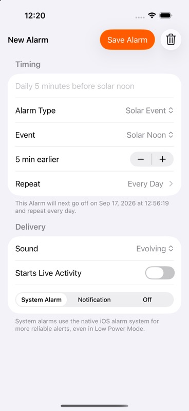 Configuraciones — Captura del simulador de iPhone con la interfaz en inglés.