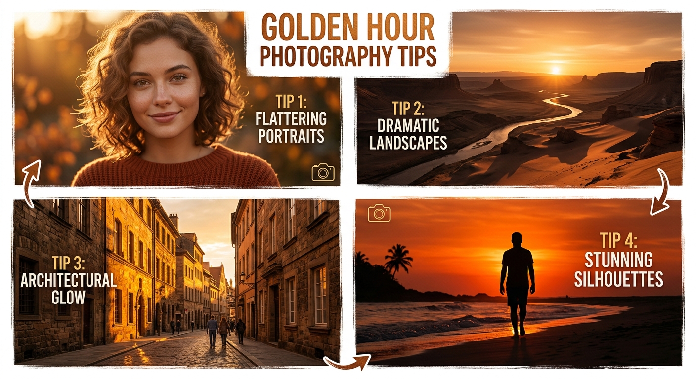 ゴールデンアワー写真撮影のコラージュ