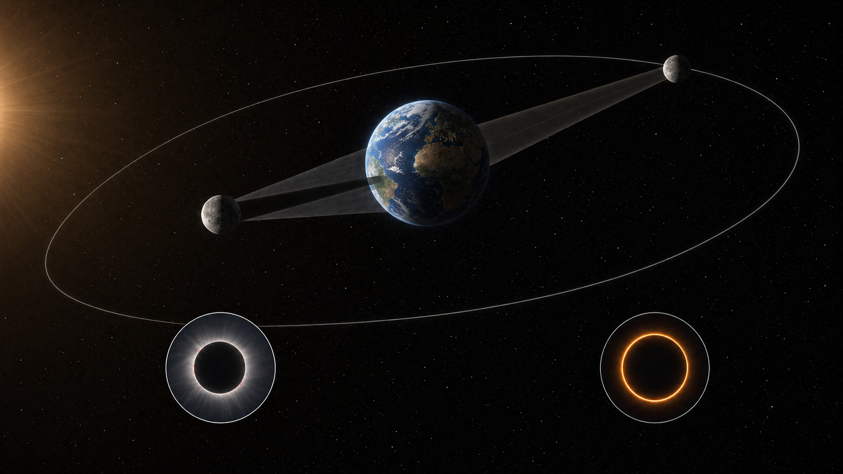 The Moon's elliptical orbit changing total and annular eclipse geometry