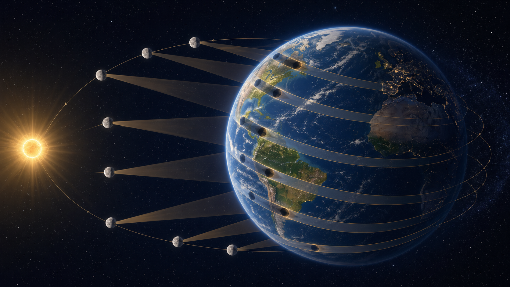 Related eclipse paths repeating across Earth through a Saros cycle