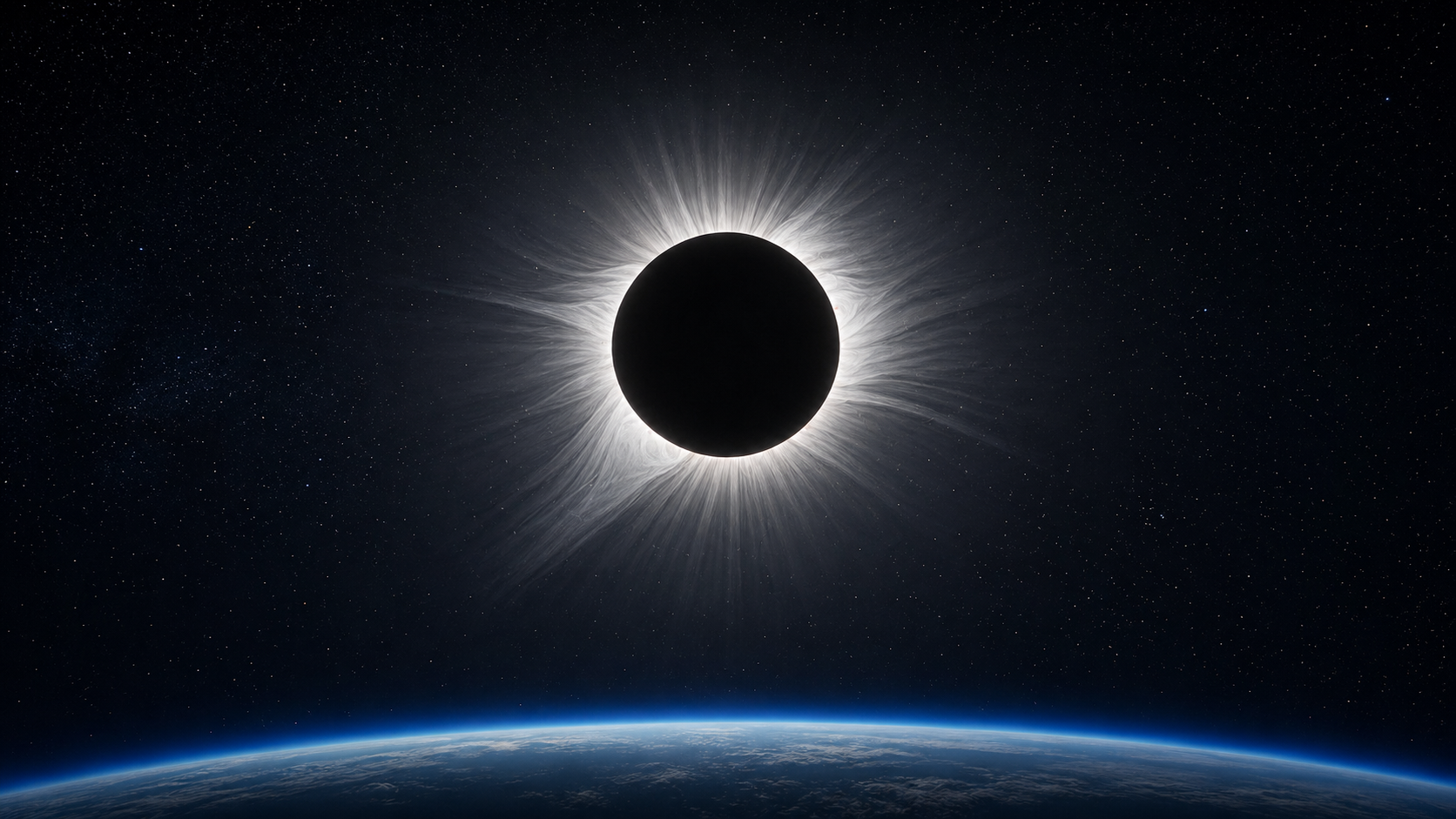 Total solar eclipse corona above Earth's horizon