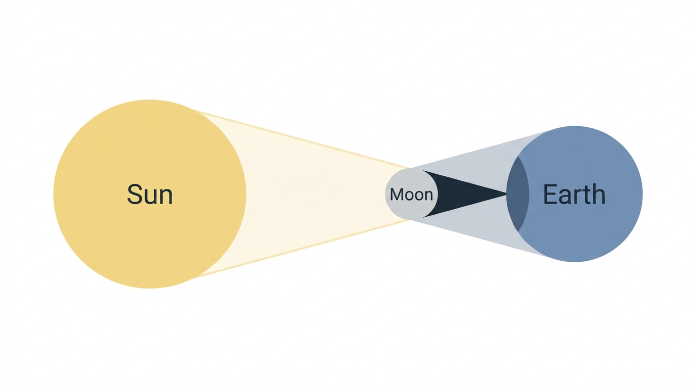 Diagram showing alignment of sun, moon, and Earth during a solar eclipse