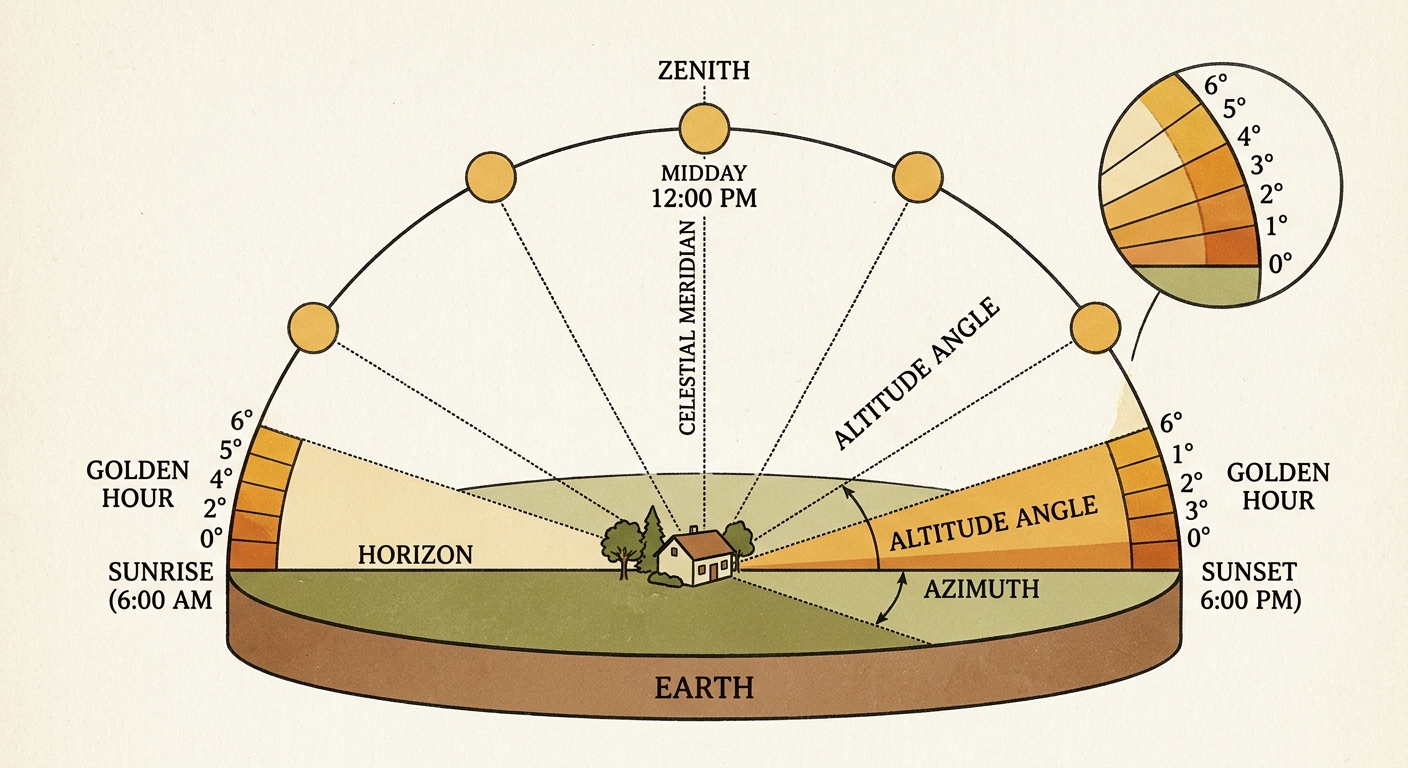 ゴールデンアワー角度を示す太陽高度図
